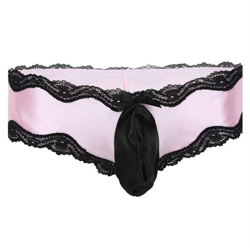 Calcinha feminina sissy lingerie para homens crossdress roupa interior de cintura baixa sexy gay bikini lacework cuecas com protuberância bolsa 268h