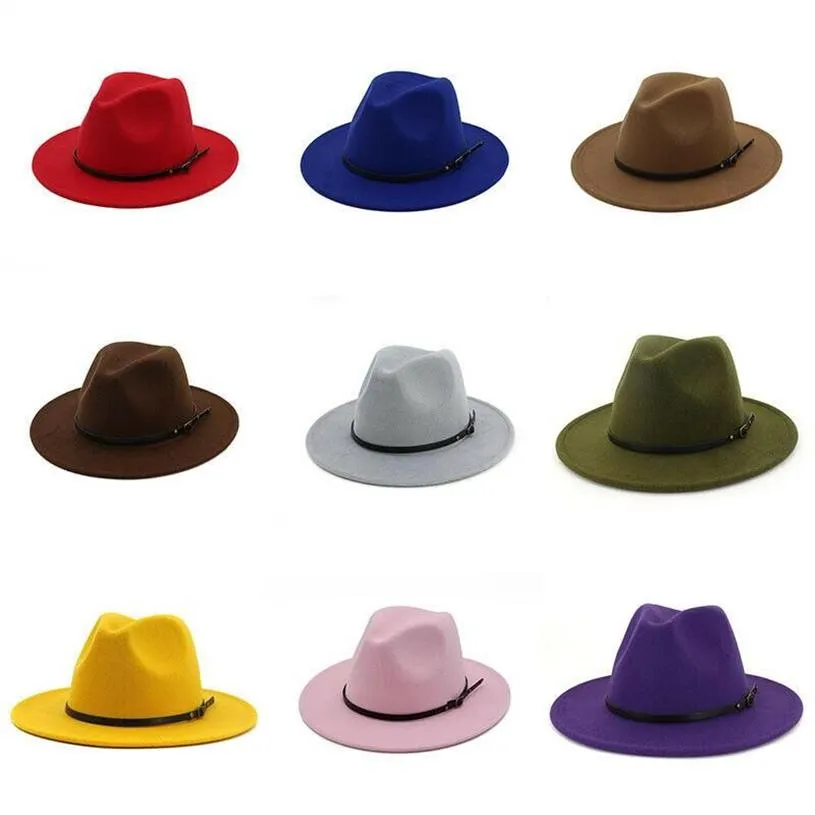 Chapéus de aba larga Mulheres do Panamá sentiram chapéu de jazz Outback Men Cowboy Wool Fedora Winter Cap Gambler Trend Gambler Whole266k