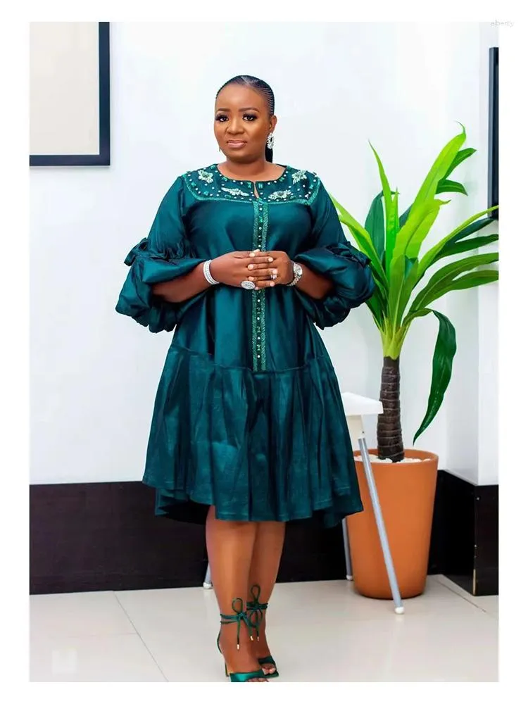Vêtements ethniques Africain Rayon Robes courtes pour femmes Perles Pure Couleur Musulman Femme Robe Maxi Party Soirée Vêtements Nigeria Islam
