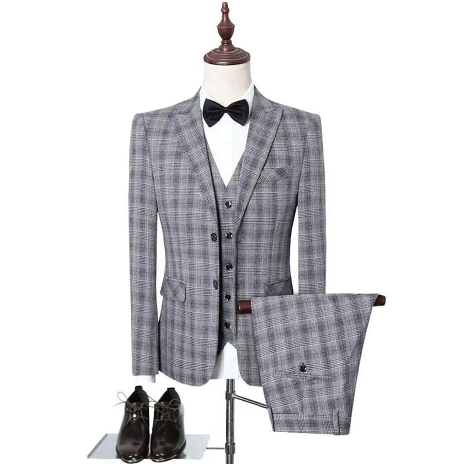 Heren Plaid Check Pakken Mannen Bruiloft Nieuwste Jas Broek Ontwerpen Hoge Kwaliteit Jas Vest Blazers268L