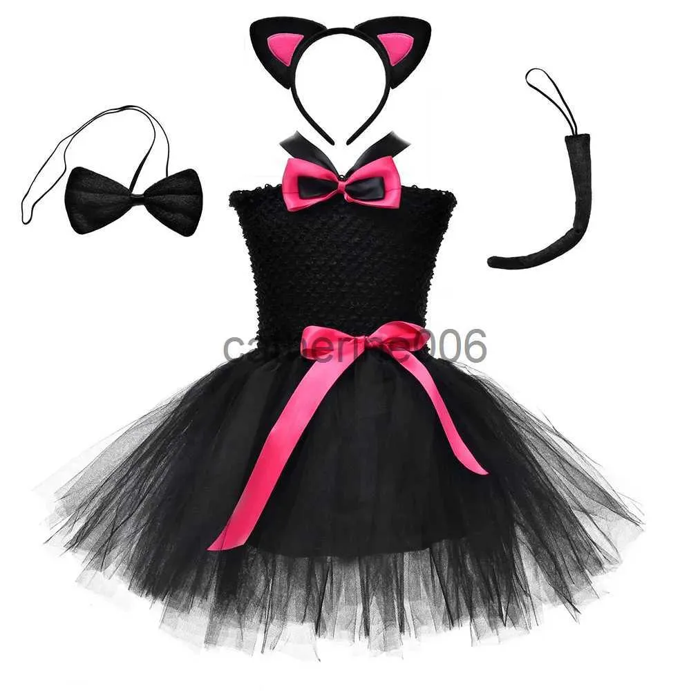 Occasioni speciali Tonlinker Ragazze Halloween Animale Gatto Costume Set Natale Festa di compleanno per bambini Vestito tutu in maglia nera Costume cosplay Ragno topo x1004