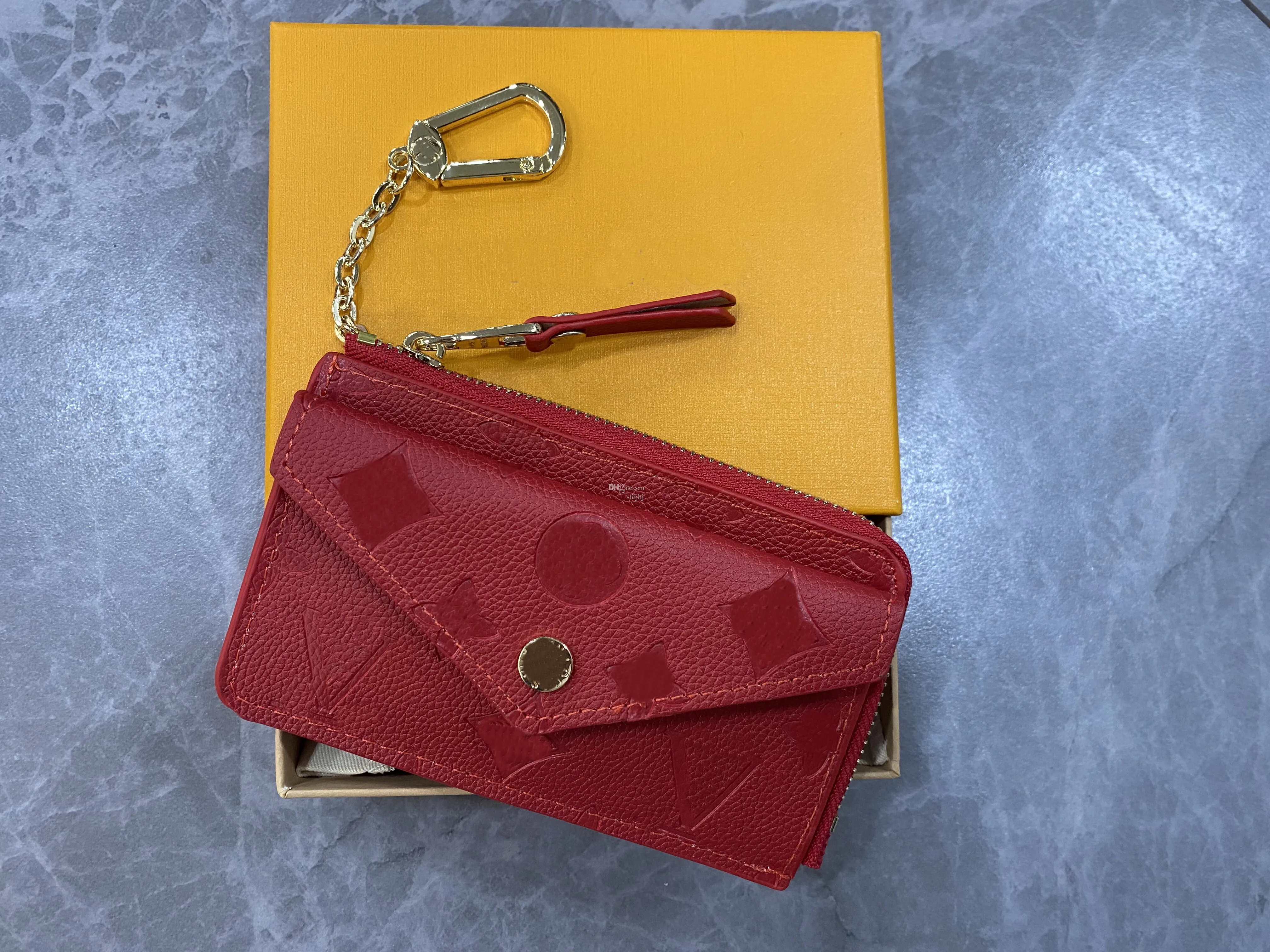 5A Kvalitet Lyxig design Portable Key P0uch Wallet Classic Man/Women Coin Purse Chain Bag med dammväska och presentförpackning