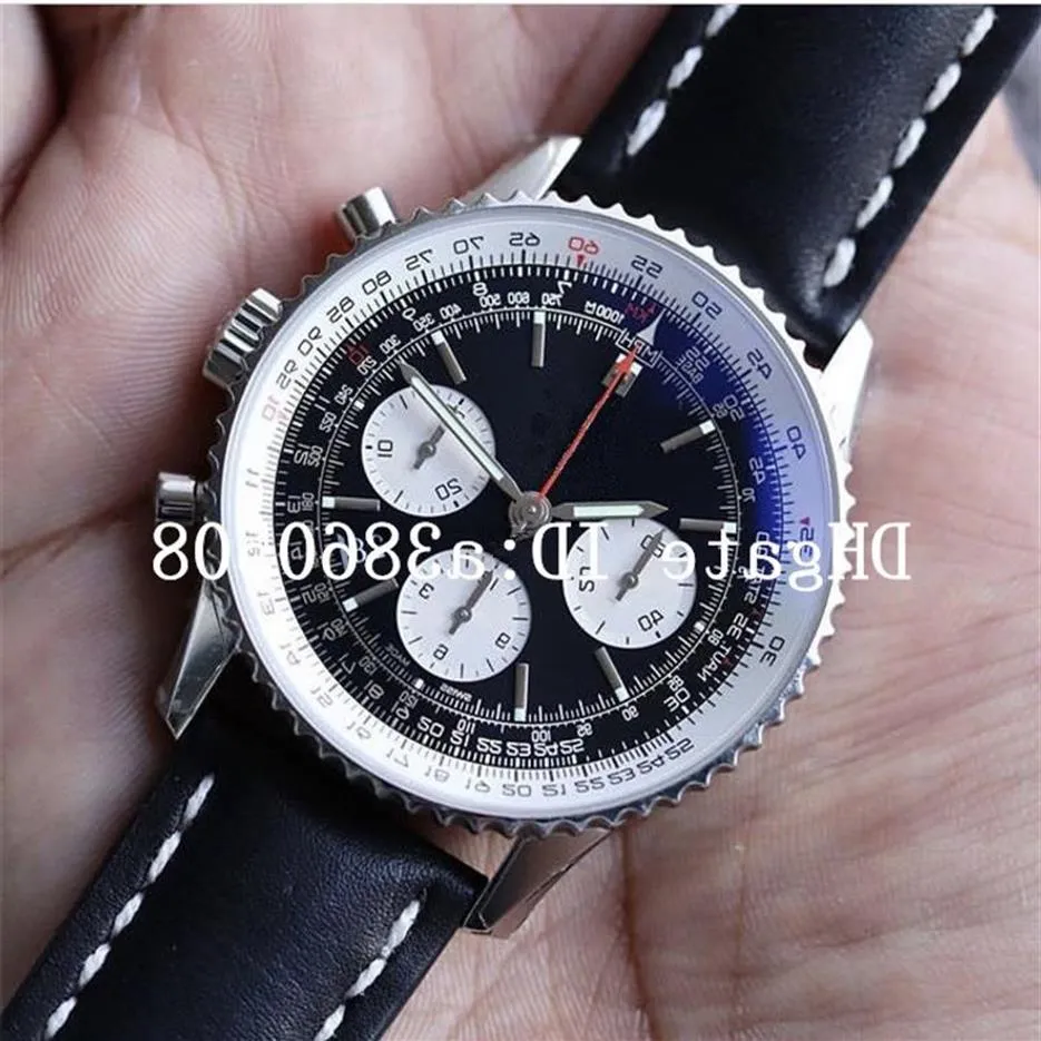 Strap Top Watch Navitimer Deri 3a Mens Saatler Yüksek Kaliteli Sport Japen VK Kuvars Kronograf Moda Bilek Saati Relojes Para H306Q