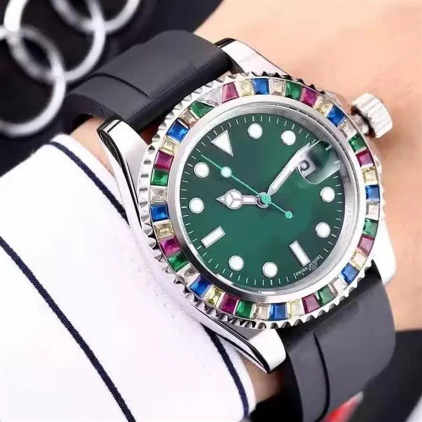 2022 Casual Watches Oryginalne automatyczne ruchy Gumowe pasek Pierwsza jakość Sapphire Mirror Men Kolorowa dekoracja diamentów W247D