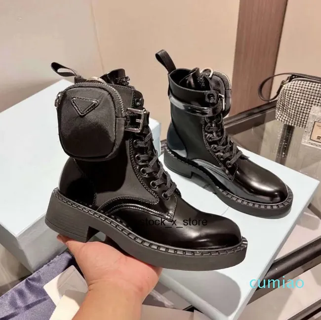 bag pradda prad to Fashionable womenswear combat designer Rois Boots cloth Ankle Martin the Boots and Nylon attached Boot military in inspired black