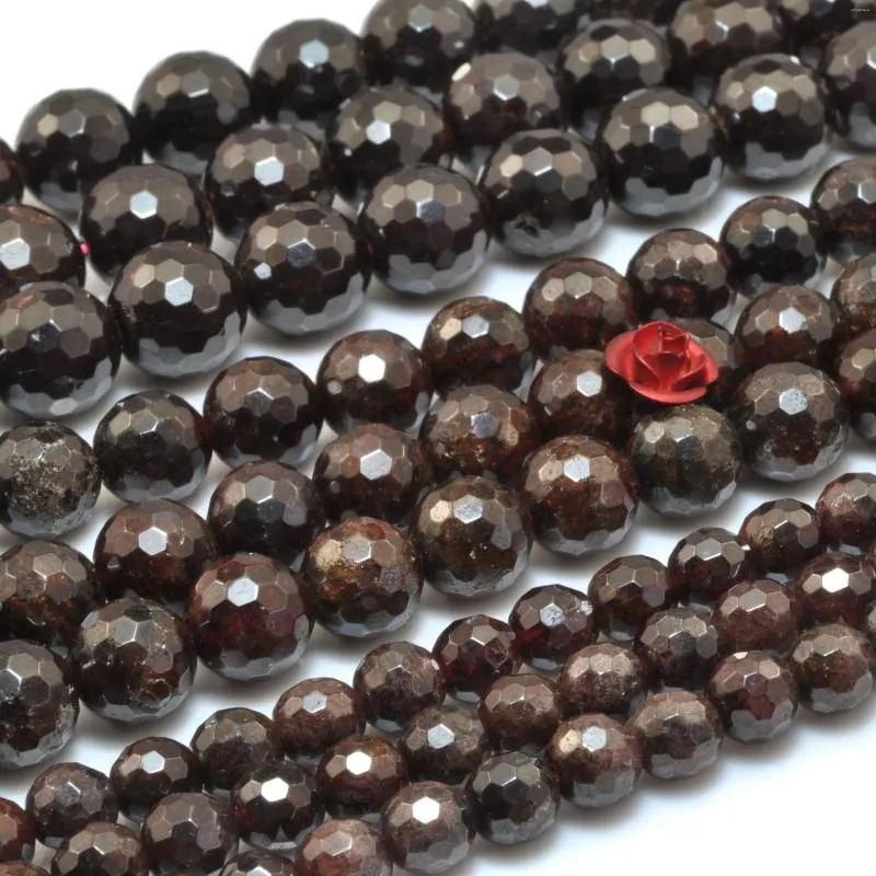 Lösa ädelstenar naturliga mörkröda granatfasetterade runda pärlor grossist ädelsten semi ädelsten för smycken gör armband halsband