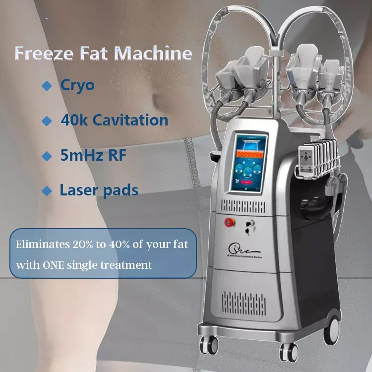 2024 Latest Standing Fat Freezing Sagging Skin Remove Curve Shaping Center Fatigue Remove Metabolism Promoting Cryotherapy Cavitation RF 4 in 1 Instrument
