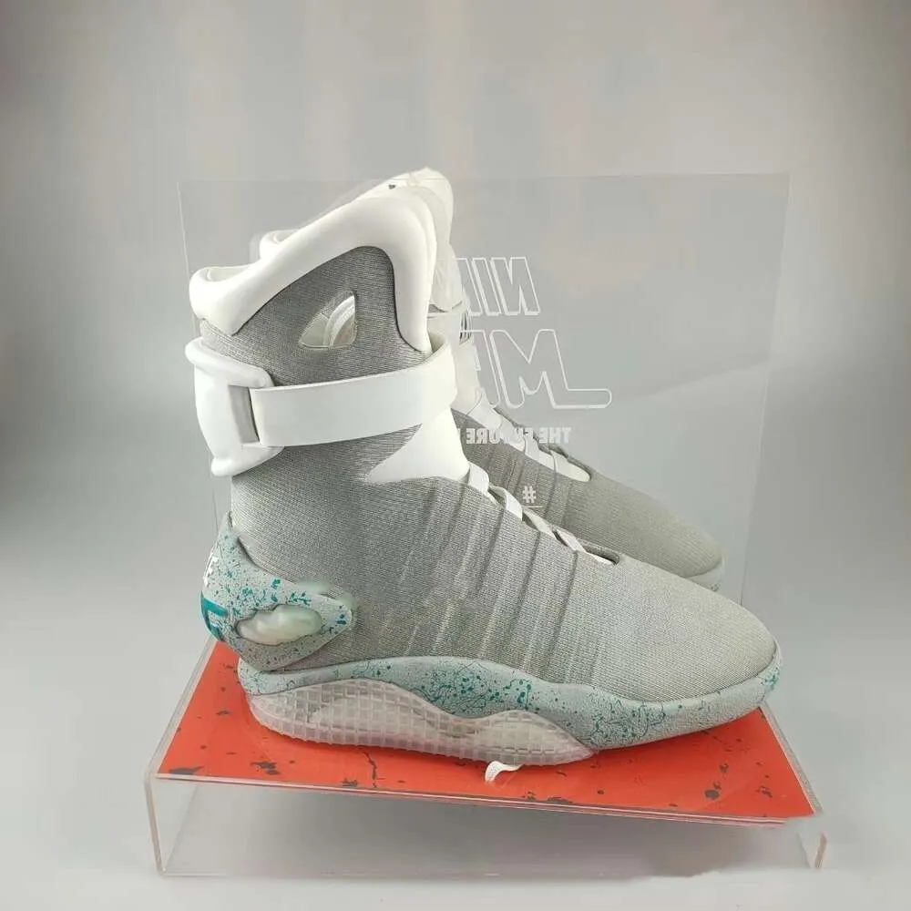2023 TOP Automatic Laces Shoes Air Mag Sneakers Marty Mcfly s Led Man Back To The Future Glow In The Dark Gray TOP Mcflys Sneaker With Original Box