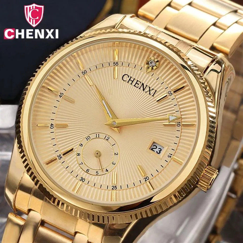 Chenxi Gold Watch Men Luxury Business Man Watch Golden Waterproof Unique Fashion Casual Quartz Male Dress Clock Gift 069ipg Y19062225j