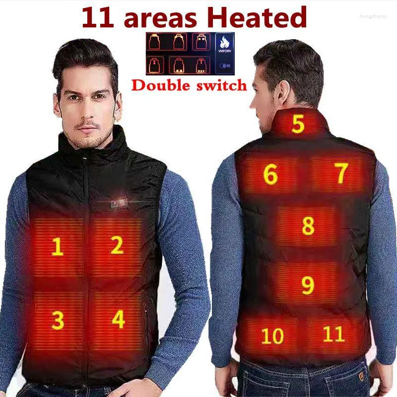 Coletes masculinos 11 áreas colete aquecido homens casaco inteligente usb aquecimento elétrico acolchoado jaqueta inteligente interruptor duplo dianteiro e traseiro