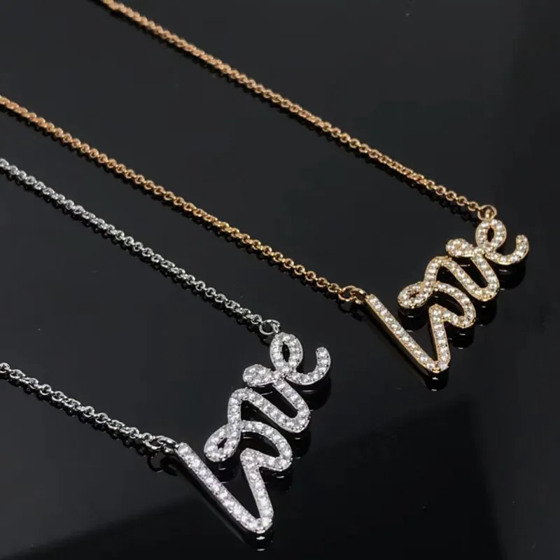 Novo designer de moda colar rosa ouro prata carta diamante colares para mulheres designer jóias presente