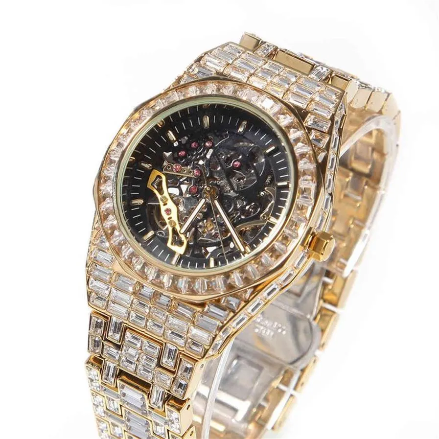 Ny modedesigner Mekaniska klockor Mens Hip Hop Leisure Sport Full Diamond Men's Watches2048