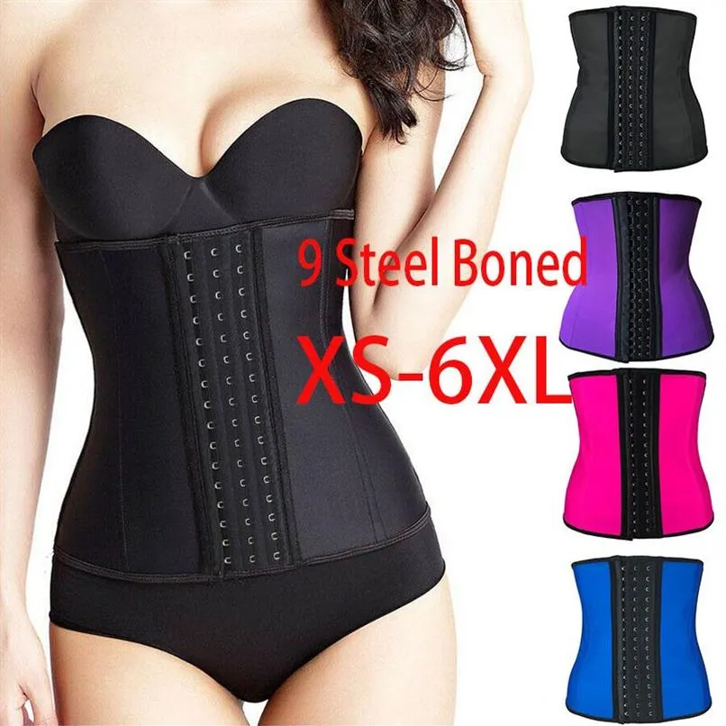 Látex cintura trainer espartilho 9 aço osso shapewear corpo shapers feminino espartilho cinto de emagrecimento fajas redutoras de barriga 6xl y2225i