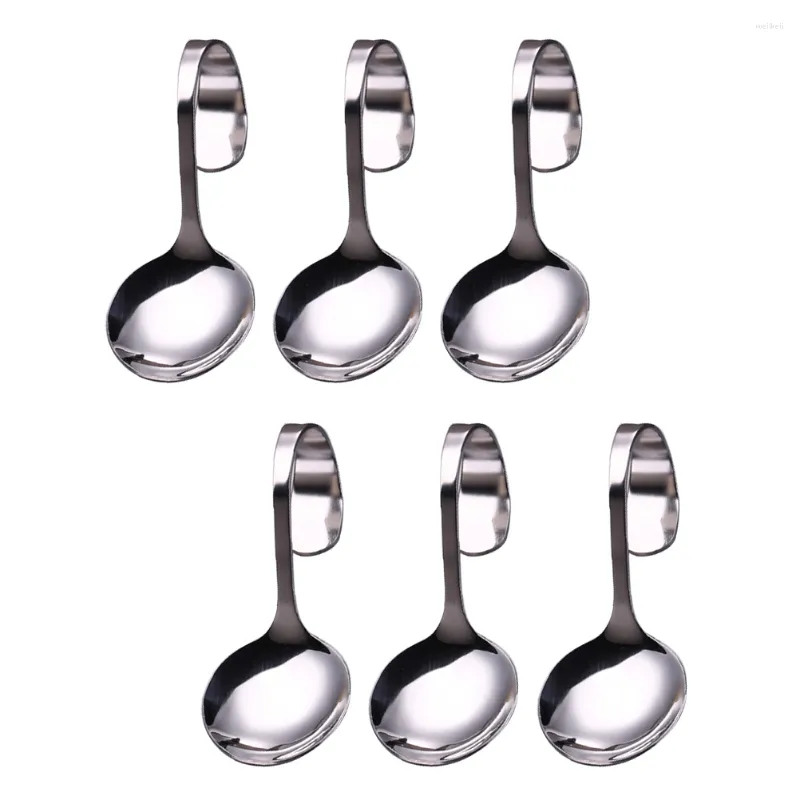 Kaşıklar 6 PCS Paslanmaz Çelik Kavisli Kaşık Kaşık Metal Servis Tatlı Kepçe Zeytin Bebek Çay