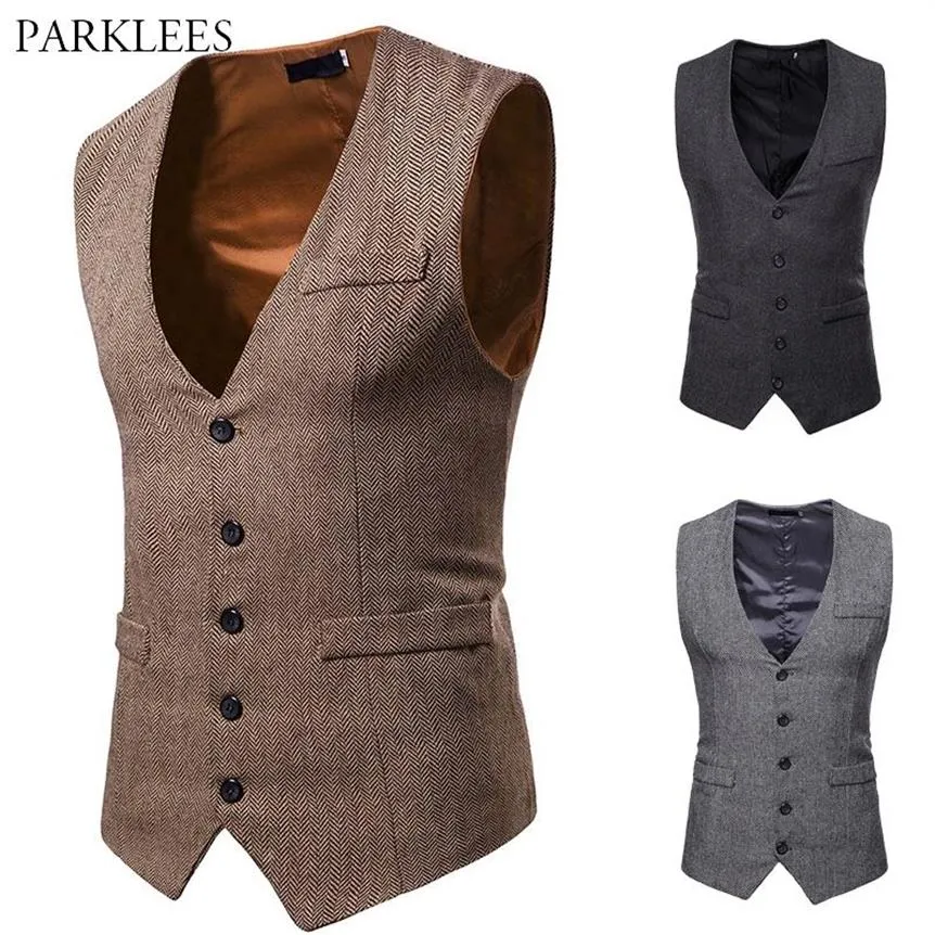 Visgraat Tweed Heren Vest Formeel Business Casual Slim Fit Vesten voor Mannen Retro Britse Stijl Gentleman Mannen Pak Vest Gilet 2266B