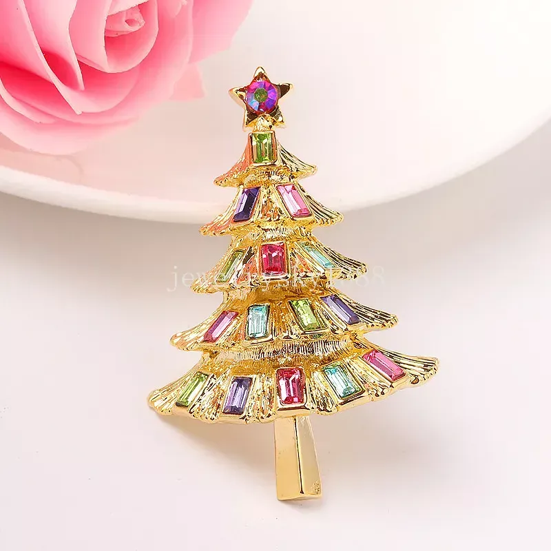 Julgranbroscher för kvinnor Rhinestone Xmas Tree Brosch Gift Fashion Jewelry Festival Brooch Winter Coat Cap Brooches