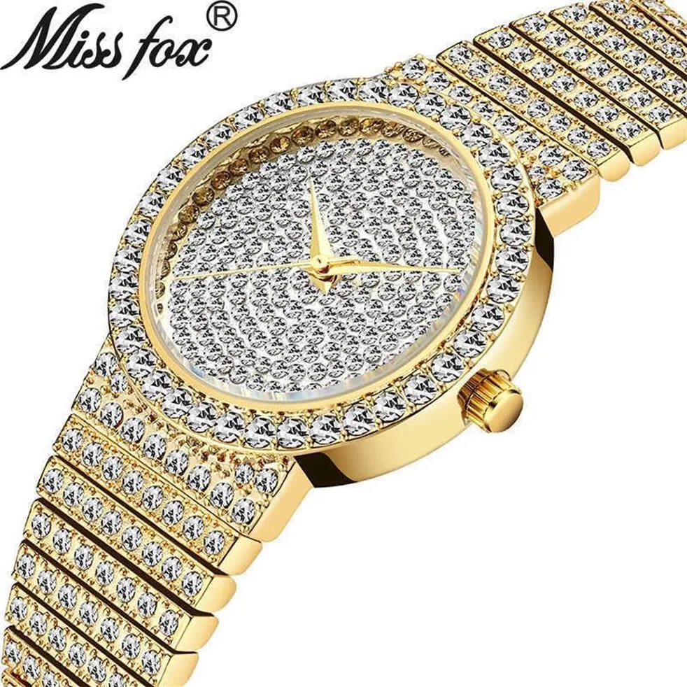 MISSFOX Top Brand Unique Watch Men 7mm Ultra Thin 30M Water Resistant Iced Out Round Expensive 34mm Slim Wrist Man Women Watch 210190S