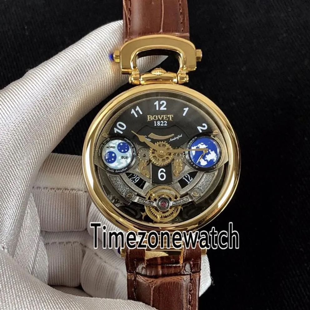 Bovet Amadeo Fleurier Grand Complications Edouard Tourbillon Gelbgoldgehäuse Schwarzes Skelettzifferblatt Schweizer Quarz Herrenuhr Braun Le211L