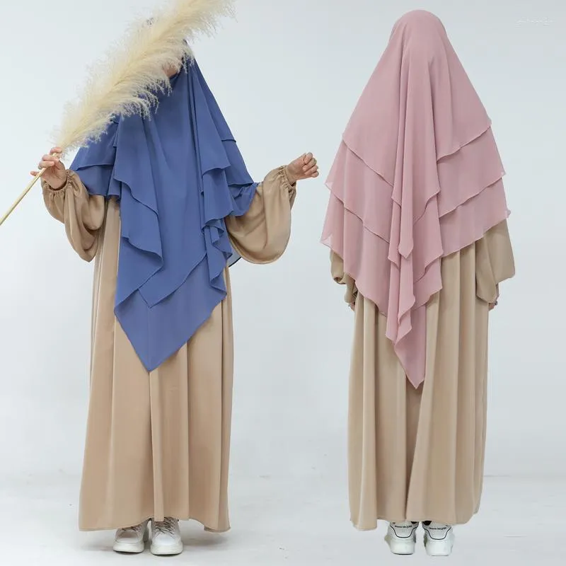 Ubrania etniczne Khimars tył 3 warstwy 2 Front 2 szyfon hidżabs muzułmańska kobieta islam dubai turek hijabi szalik Ramadan (bez sukienki)