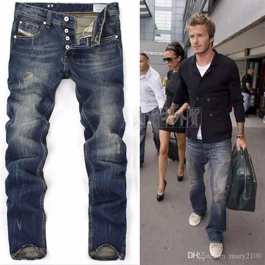 Haute qualité hommes bleu denim designer étoile européenne déchiré jean pour hommes classique rétro pantalon 2169
