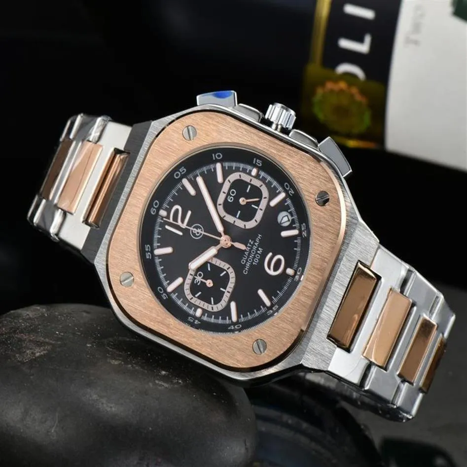 Montres-bracelets BR Modèle Sport Quartz Bell Luxe Multifonction Montre Business Hommes Plein Acier Inoxydable Homme Calendrier Ross Square Wris238U