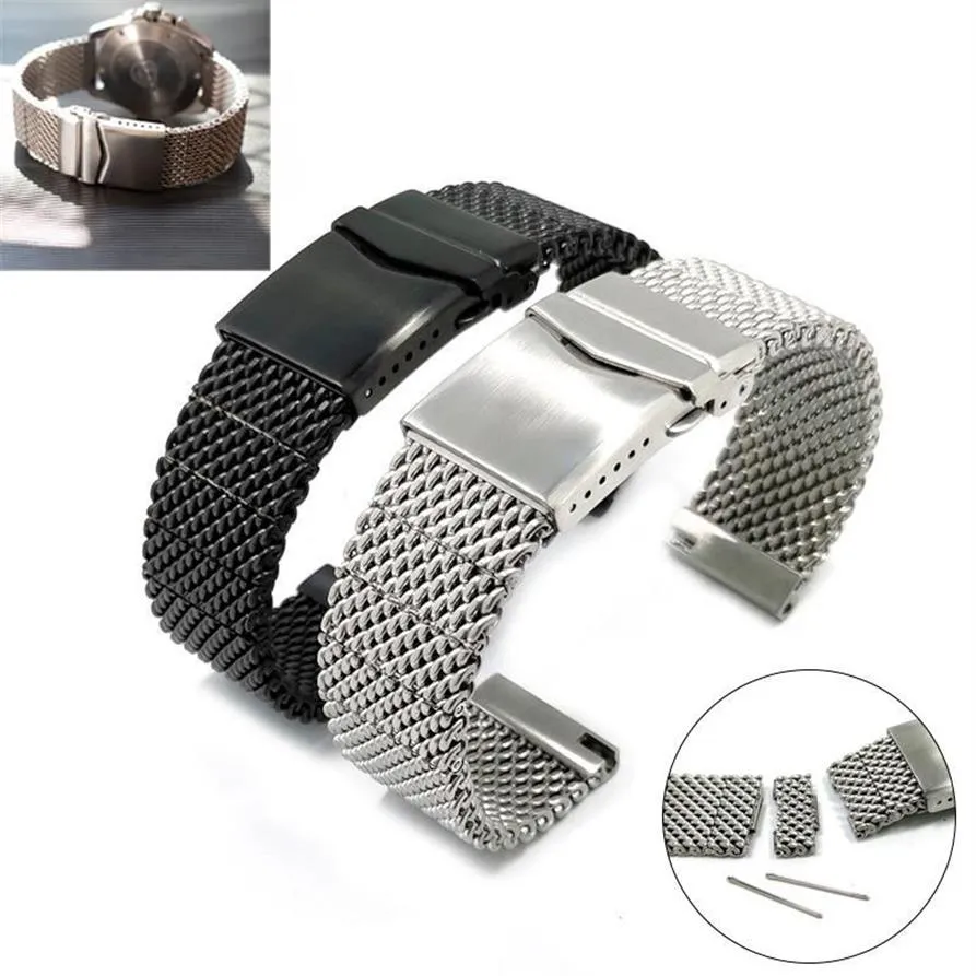 Horlogebanden massief 22 mm voor Breit-ling horlogeband 5 mesh roestvrij staal herenriem plat uiteinde zwart zilver snelsluiting verzekering Buc2514