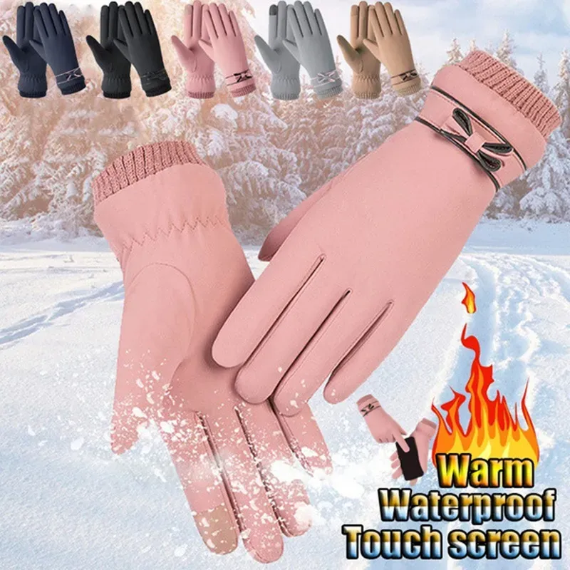 Moda inverno luvas femininas à prova de vento à prova dwindproof água de pelúcia térmica velo quente luvas senhora touchscreen cashmere macio luvas femininas