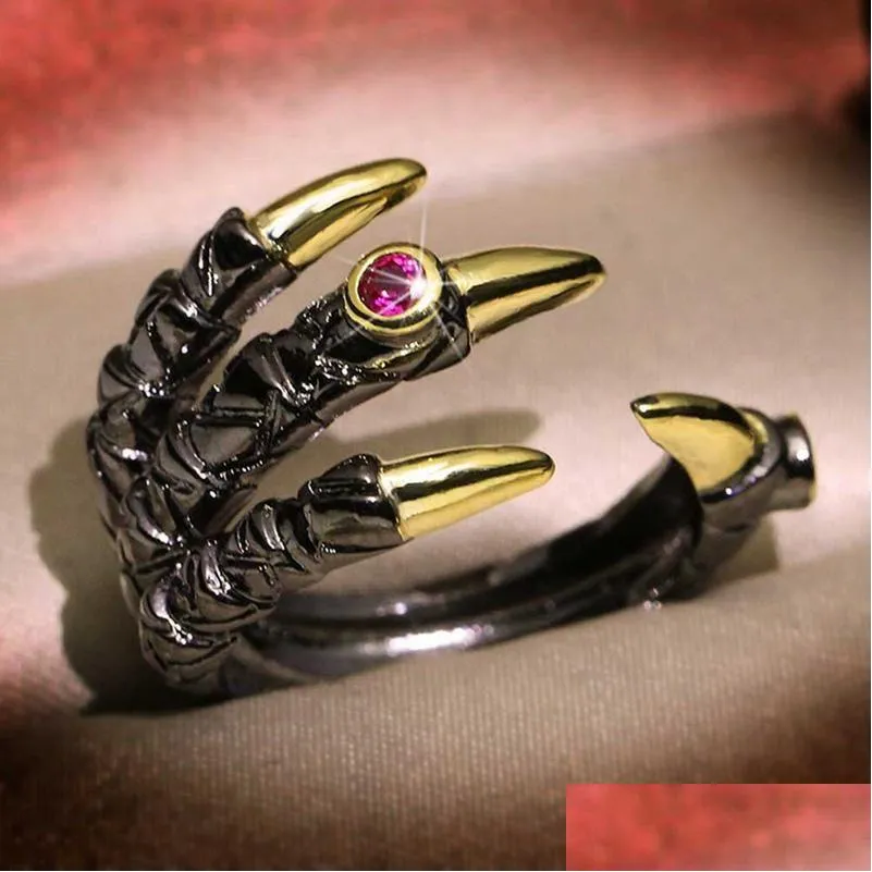 Ringen 1Pc Punk Stijl Mannen Vrouwen Ring Messing Metaal Zirkoon Draak Maat 6 8 10 Persoonlijkheid Vintage Gothic sieraden Drop Levering Dhdn2