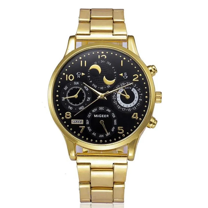 Relojes de pulsera 2022 MIGEER Reloj Hombres de lujo Moda de oro Aleación de metal Relojes de cuarzo Drop Reloj Hombre281h