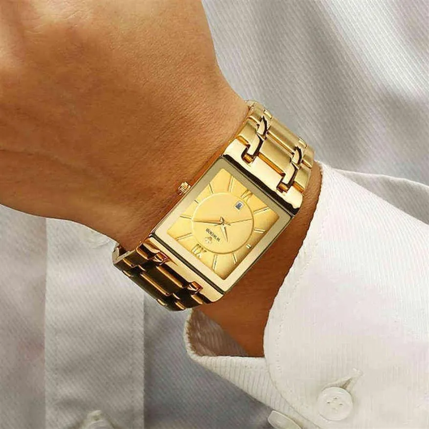 Relogio masculino wwoor relógio de ouro masculino quadrado relógios topo marca luxo ouro quartzo aço inoxidável à prova dwaterproof água relógio de pulso 2316u