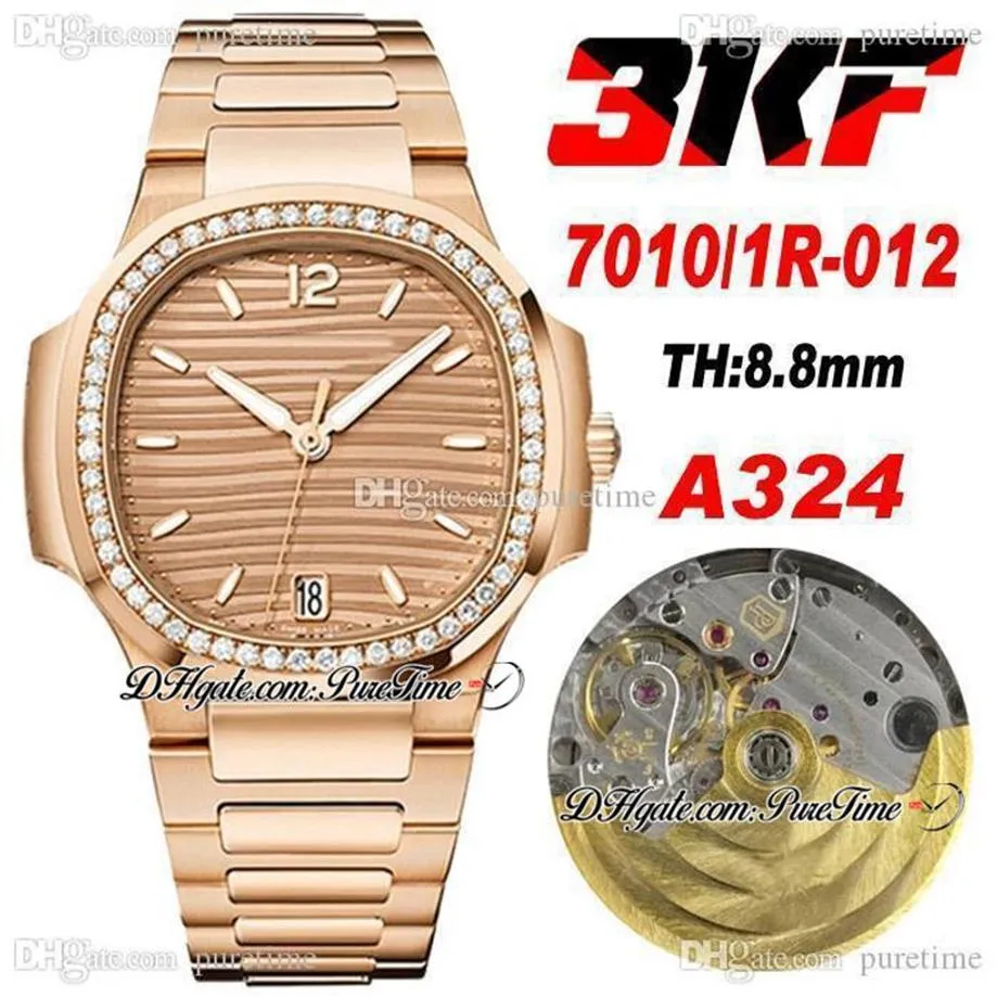 3KF 7010-1R-012 A324 Ultra cienkie automatyczne panie zegarek 35 2 mm Diamentowa ramka Rose Gold Bransoletka ze stali nierdzewnej Wome195f