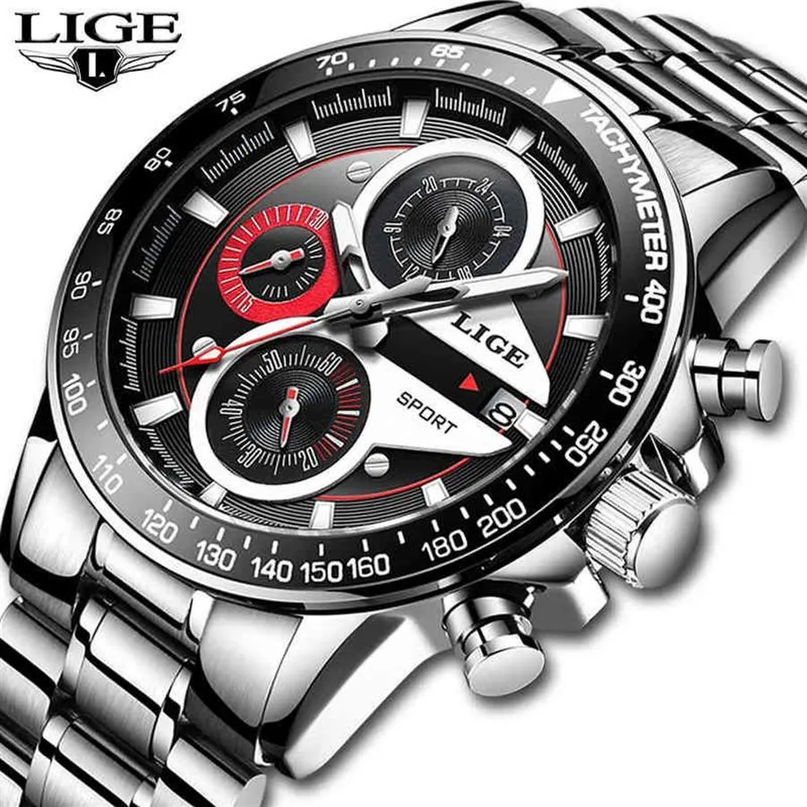 Lige Fashion Men Watches Male Creative Business Chronograph Quartzクロックステンレススチール防水時計メン