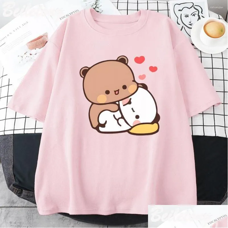 T-shirt Femme T-shirts Panda Bear Bubu Dudu Chemise Couple Tops Love You Cute Imprimer Été À Manches Courtes O-cou Coton Casual Harajuku Dhx2W