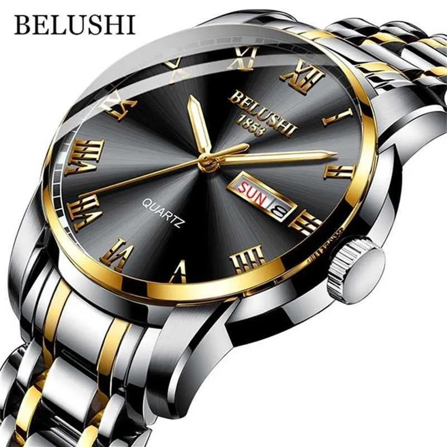 BELUSHI Topmerk Horloge Mannen Roestvrij Staal Business Datum Klok Waterdicht Lichtgevende es Heren Luxe Sport Quartz Pols 220117282v