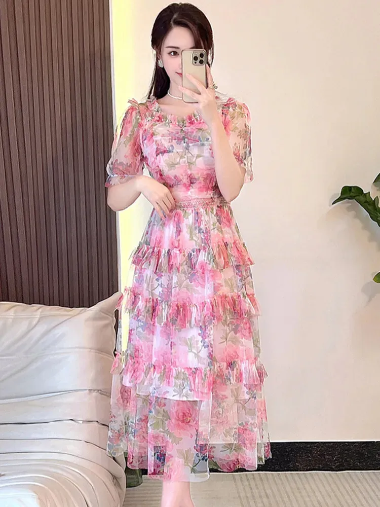 Basic Casual Dresses Square Neck Printed Short Sleeve Summer Dress with  Ruffle Beaded Details for Women from Dhgate Basic & Casual Dresses - price  43.7