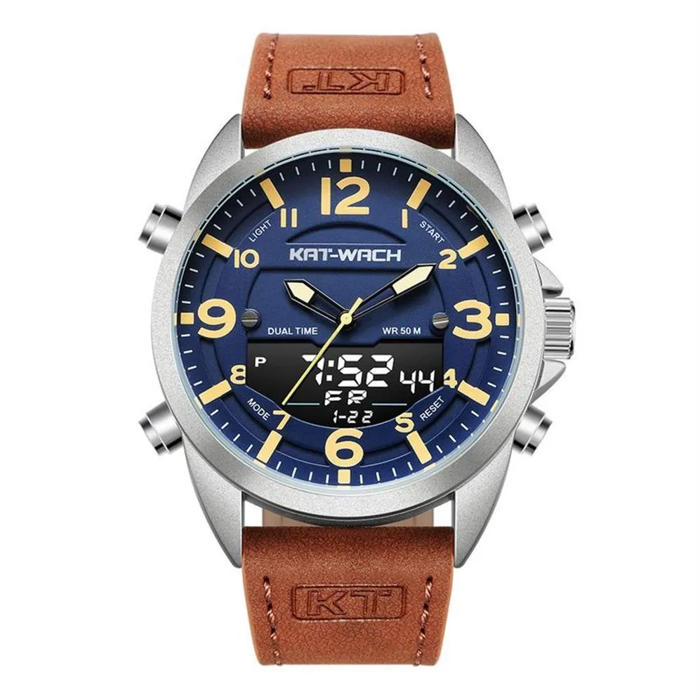 KT montre de luxe hommes Top marque montres en cuir homme Quartz analogique numérique étanche montre-bracelet grande montre horloge Klok KT18182186