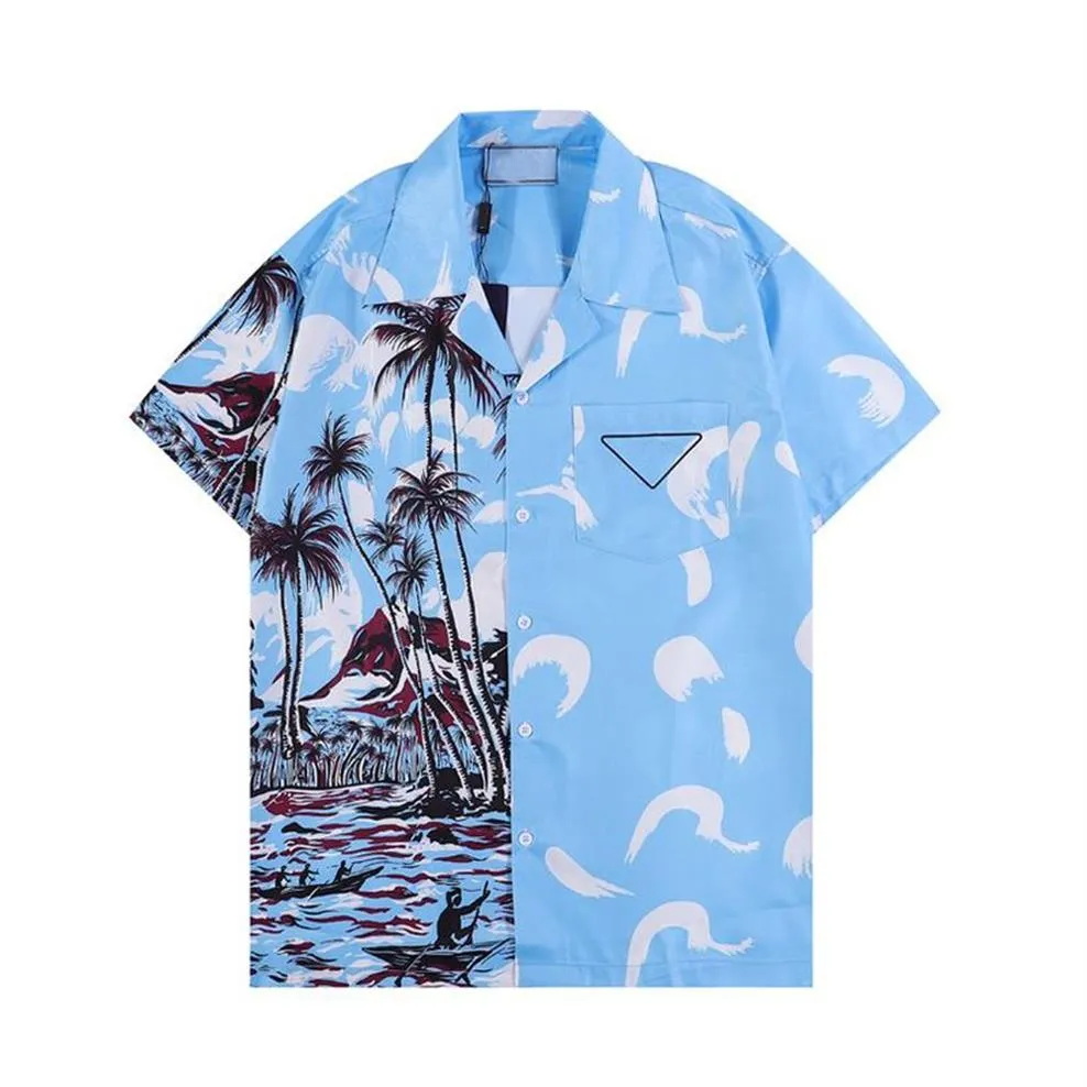 22ss Camisa de diseñador Camisas con botones para hombre Camisa de bolos con estampado Hawaii Camisas casuales florales Hombres Slim Fit Vestido de manga corta Hawaiian2483