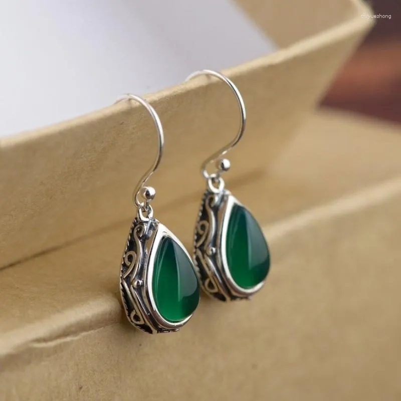 dangle earrings trend trend pear for women vintage green Red Stone Anti Silver Color Aesthetic Memalyアクセサリージュエリー