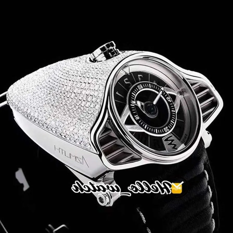 Nuovo AZIMUT Gran Turismo 4 varianti SP SS GT N001 Full Diamonds Miyota Orologio automatico da uomo quadrante nero argento Orologi in pelle Hell296z