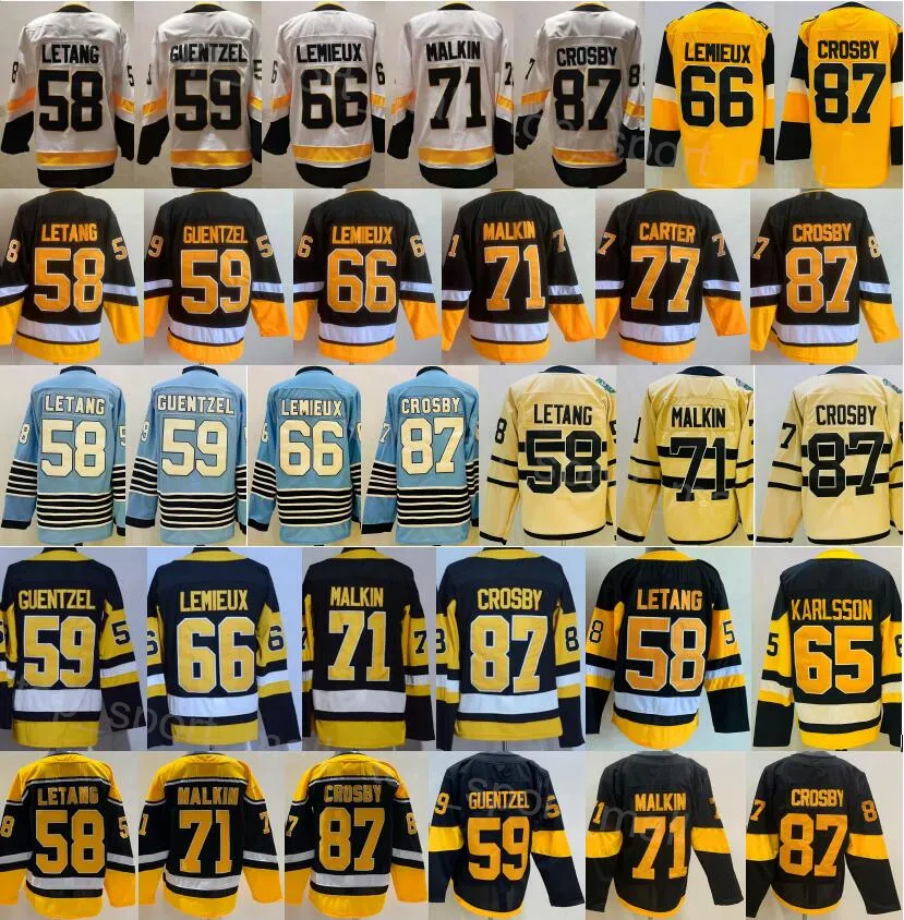 Homens Hóquei no Gelo 87 Sidney Crosby Jersey 71 Evgeni Malkin 59 Jake Guentzel 58 Kris Letang 66 Lemieux Reverse Retro Stadium Series Centennial Classic Bordado Venda