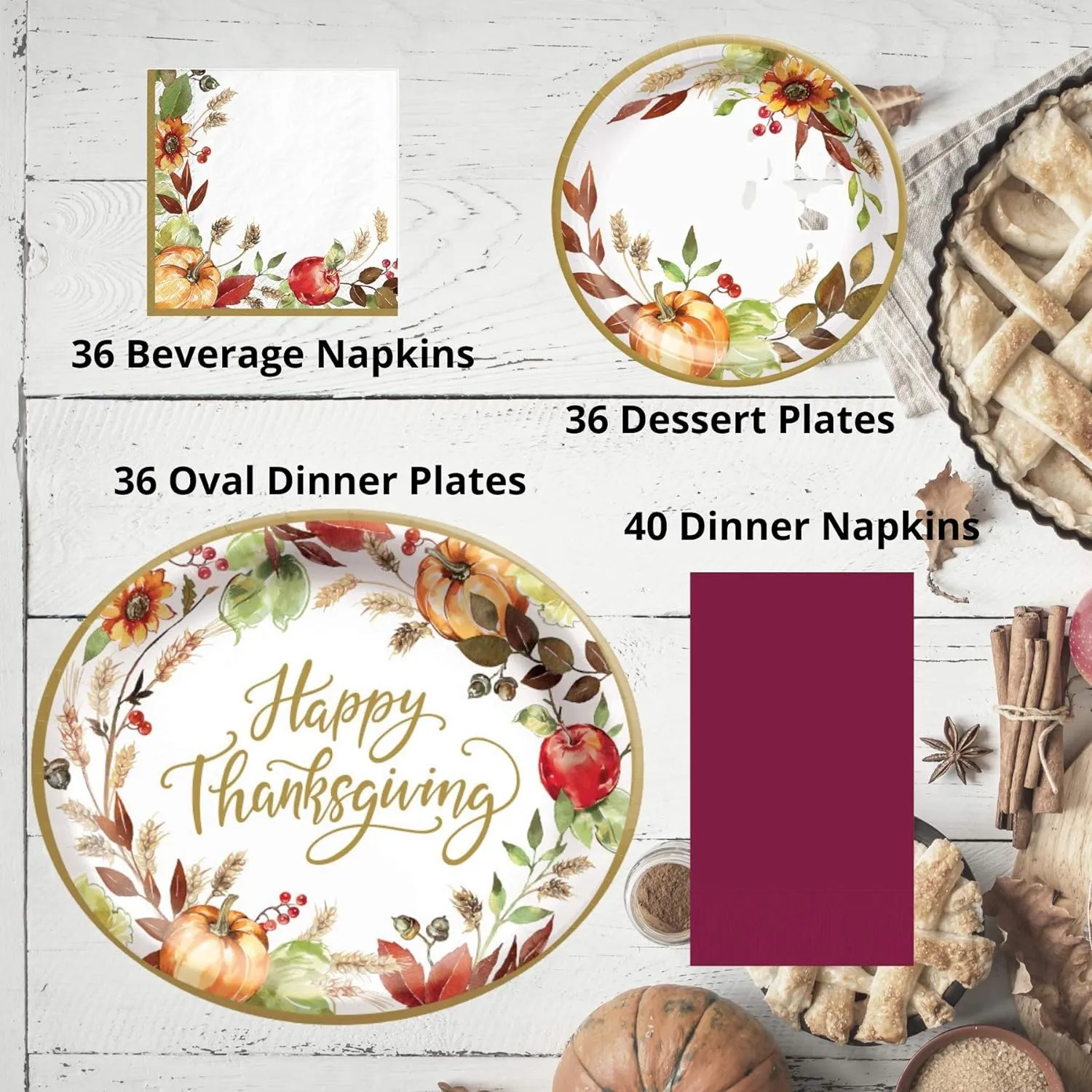 Thanksgiving papieren borden en servetten - 36 wegwerp Thanksgiving-serviessets in feestartikelen met herfstoogstthema