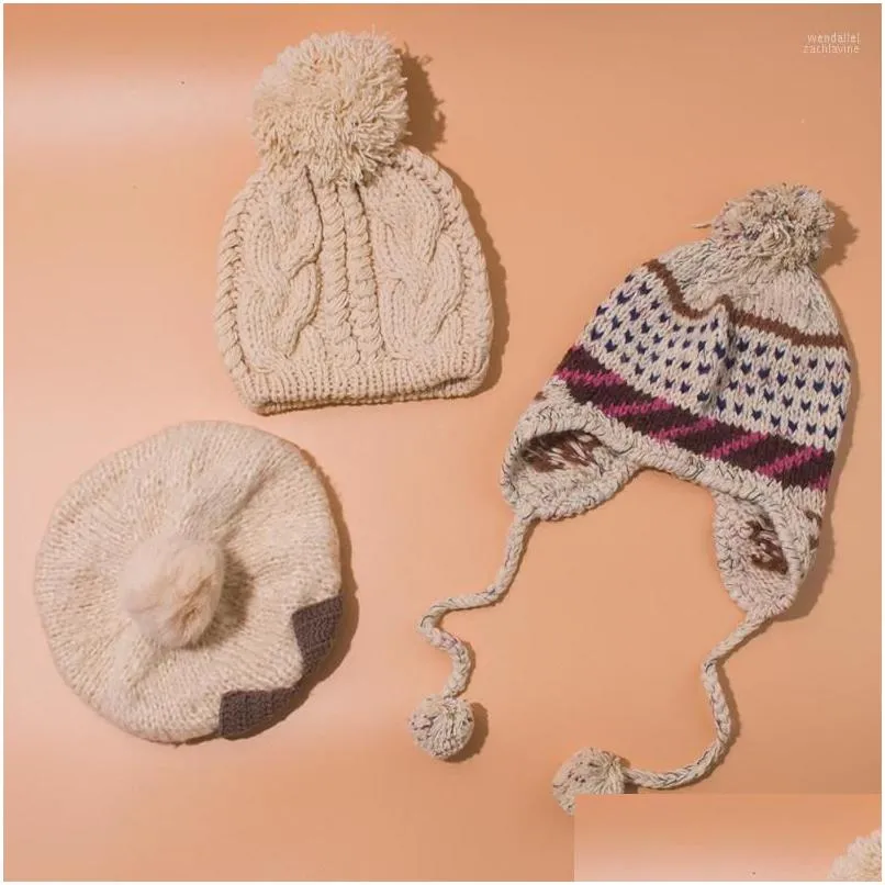 Beanie/Totenkopfkappen Beanies Beanie/Skl Beige Farbe Wintermütze für Damen Warm Kitted Cap Marke Dicke weibliche Ohren Sklies1 Wend22 Drop Del Dh6X8