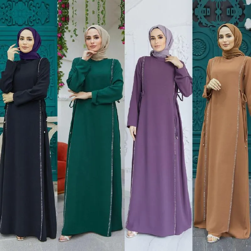 Ethnic Clothing Muslim Fashion Middle Eastern Robe Diamond Spliced Waist Hijab Dress Abaya Islamic For Women Abayas