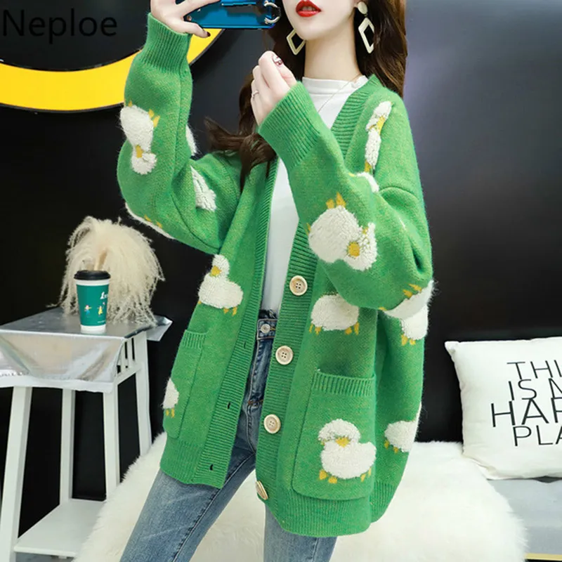 2024 Autumn Winter Fashion Style Korean Women Sweter i kardigany Długie rękaw V Szyjka na guziki luźna kurtka płaszcz