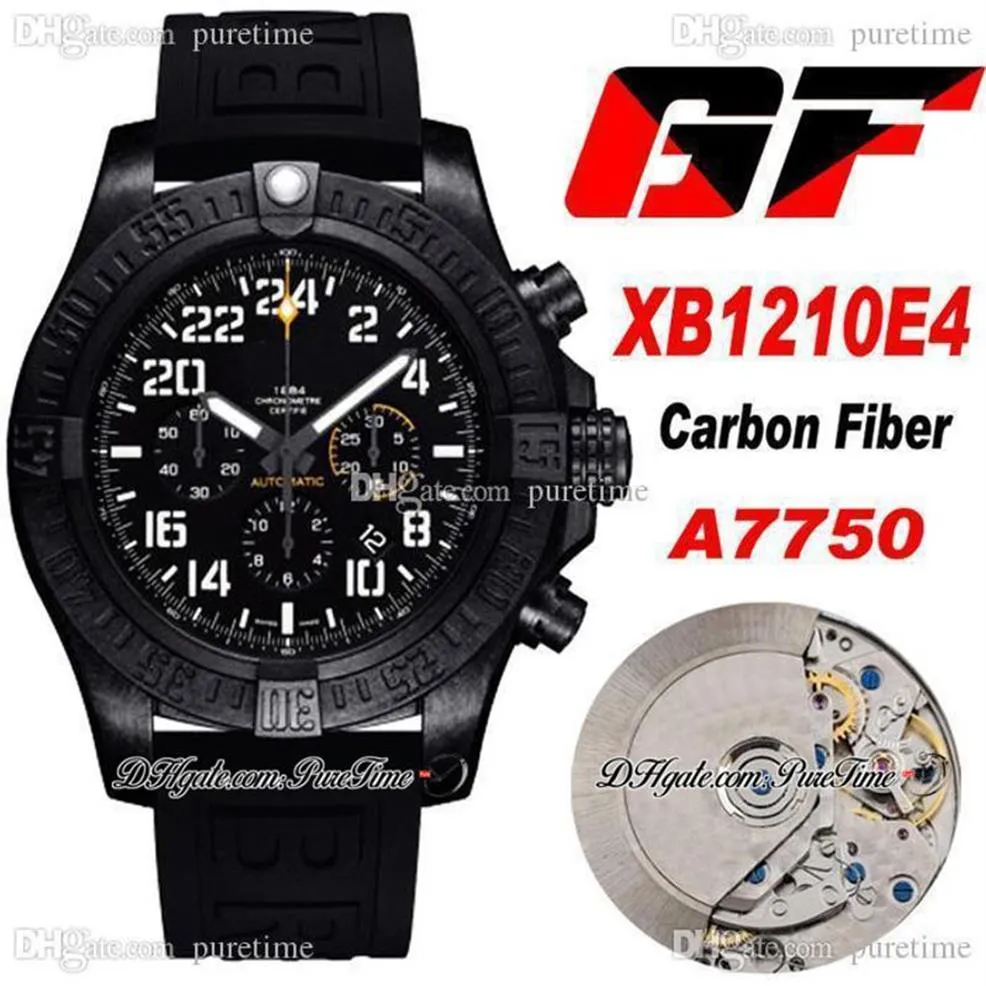 GF XB1210E4 ETA A7750 Cronografo automatico Orologio da uomo Cassa in fibra di carbonio PVD Tutto quadrante nero Bianco Numeri grandi Marcatori Logo Gomma S240D