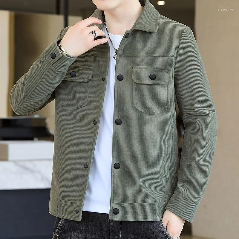 Herrjackor 2023 Spring Autumn Long Sleeve Casual Jacka Male Korean Slim Fit Corduroy Coats Men Lapel Solid Color Overcoats P549