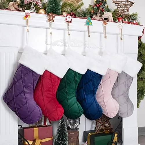 6 Pack Christmas Stockings Velvet Diamond Large Soft Luxury for Family Decorations Hanging Ornament Xmas Tree Holiday Party 21 inches