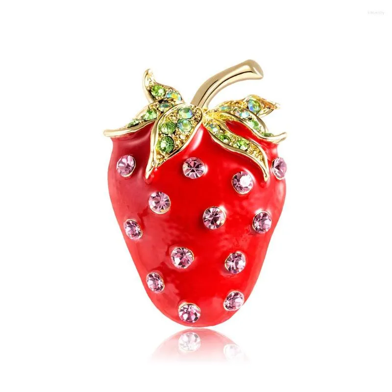Brosches Strawberry Emamel Pins Brosch Women smycken Rhinestone Fruit Collar Hat Scarf Spuckles Suit Accessories