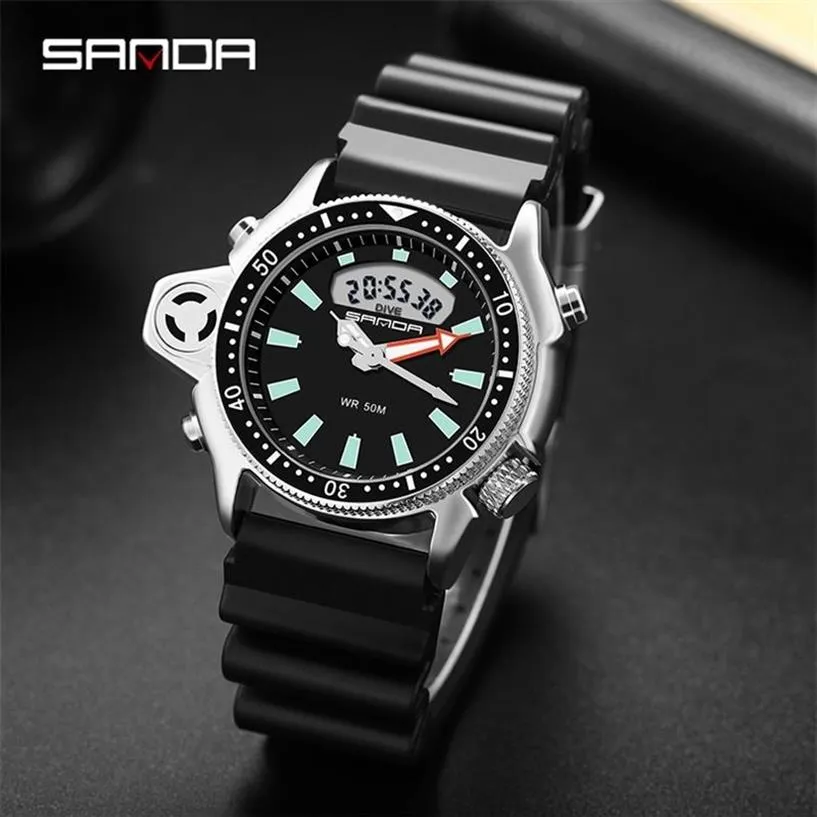 SANDA модные спортивные мужские кварцевые часы в повседневном стиле водонепроницаемые S Shock мужские часы masculino 3008 210310268C