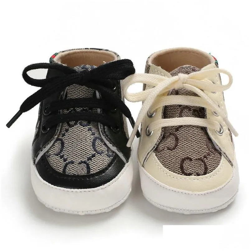 First Walkers Baby Designers Shoes Newborn Kid Canvas Sneakers Boy Girl Soft Sole Sole Crib 0-18month Drop Drop